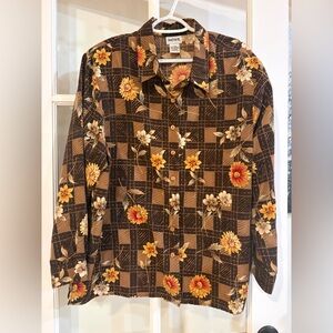 BonWorth Vintage Country Floral Cottagecore Plaid Brown Checkerboard XLP 80s 90s